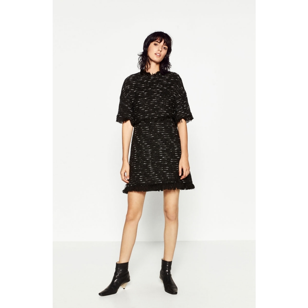 ZARA Tweed Fringed Mini Dress Women's Size XS